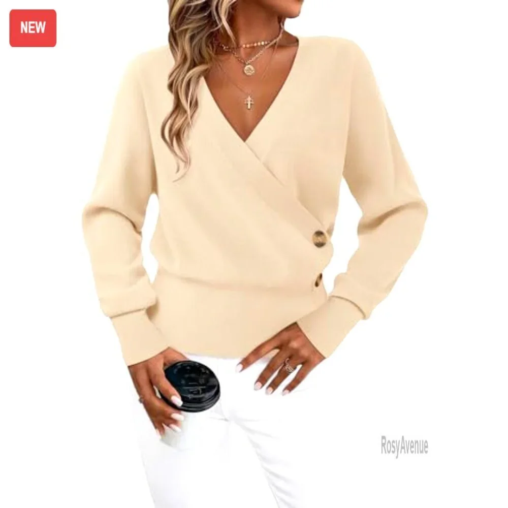 Soft V-Neck Pullover Sweater, Raglan Sleeves, Business Casual Knit Top - Picture 5 of 7